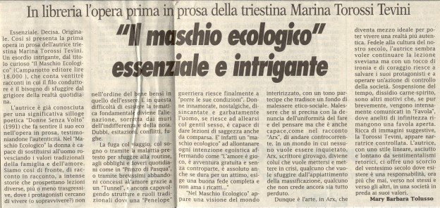 recensione "Il maschio ecologico" essenziale e intrigante